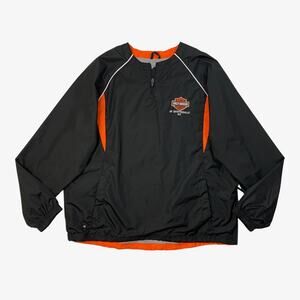 Harley Davidson Windbreaker Mens L Large Black Quarter Zip Inner Lined Holloway